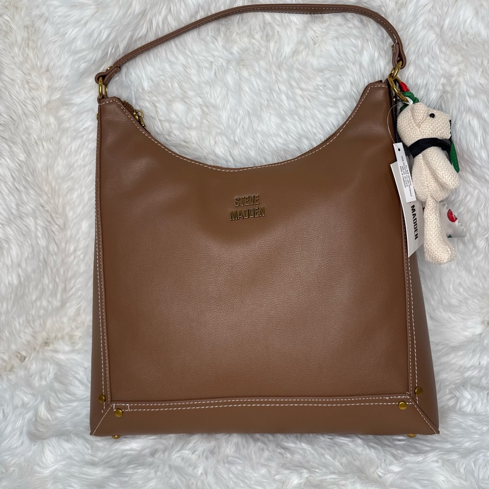 Steve Madden Nutshell BBLANCH Hobo Bag with Bear, Strawberry & Scarf Charms